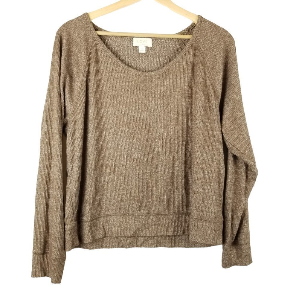 Love by Gap Small Ribbed Long Sleeve Top Heathered Brown V-neck